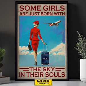 Some Girls Are Just Born With The Sky-Personalized Flight Attendant Poster-Gift For Flight Attendant Lovers