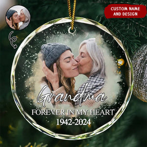 Custom Photo Memorial Forever Our My Hearts - Personalized Circle Glass Ornament