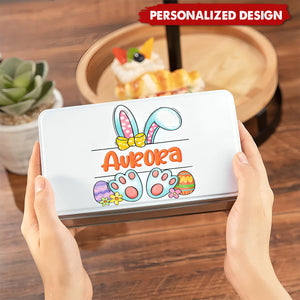 Cute Bunny Easter Eggs-Personalized Metal Biscuit Tin-Easter Gift for Kids