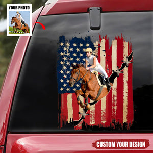 Personalized America horse flag printed decal - gift for horse lovers