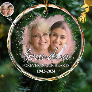 Custom Photo Memorial Forever Our My Hearts - Personalized Circle Glass Ornament