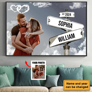 Personalized Couple Street Sign Custom Photo Name And Wedding Date Poster-Gift For Couples