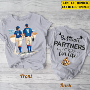 Baseball Partners For Life-Personalized Couple Baseball Two-sided T-shirt-Gift For Baseball Lovers