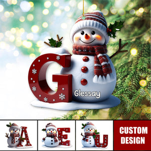 Personalized Snowman With Letter Christmas Ornament, Gift For Family - 2024 New Release
