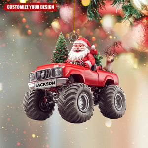 Personalized Santa On Monster Truck Ornament - 2024 New Release Gift For Kids