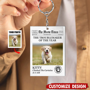 The Troublemaker Of The Year - Personalized Cat Dog Keychain - Gift For Pet Lovers