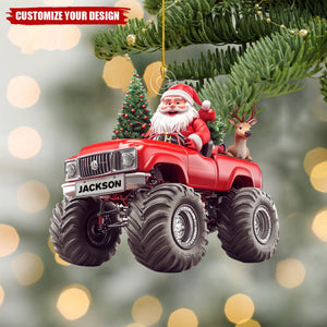 Personalized Santa On Monster Truck Ornament - 2024 New Release Gift For Kids