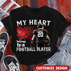My Heart Belongs To A Football Player - Personalized T-shirt - Couple Gift