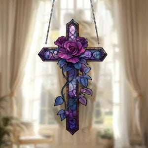 Purple Rose Cross Suncatche-Gift for Family and Best Friends