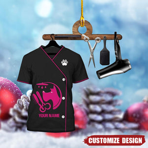 2024 New Release Personalized Pet Groomer Uniform Pink Christmas Ornament-Gifts For Pet Groomer