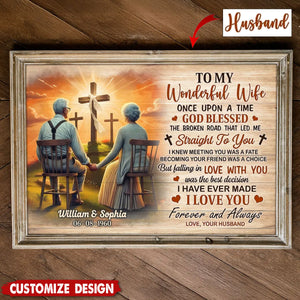 Cross God Gave Me You Old Couple Sitting Personalized Poster - Anniversary Gift For Wife,Husband