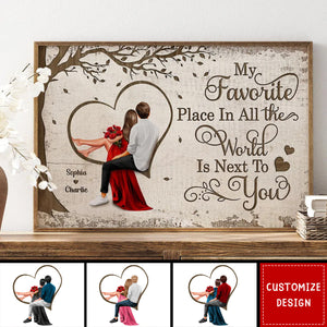 Personalized Favorite Place In The World Heart Couple Sitting Poster - Anniversary Gift For Wife,Husband