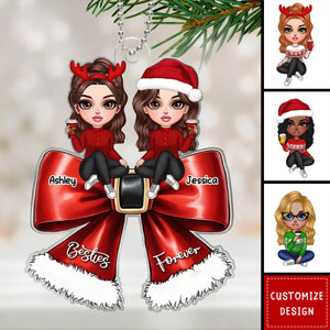 Christmas Red Coquette Bow Best Friends Personalized Acrylic Ornament - 2024 New Release