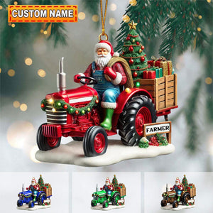 Personalized Farmer Santa Ornament on Tracto-2024 New Release
