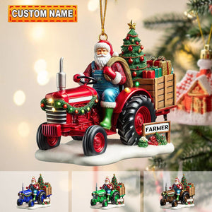 Personalized Farmer Santa Ornament on Tracto-2024 New Release