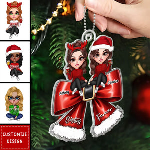 Christmas Red Coquette Bow Best Friends Personalized Acrylic Ornament - 2024 New Release