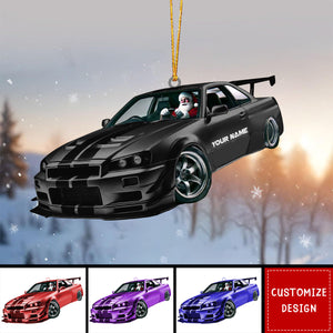 Personalized Racing Car Christmas Ornament, Santa Driving Sports Car - 2024 New Release