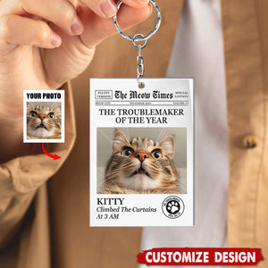 The Troublemaker Of The Year - Personalized Cat Dog Keychain - Gift For Pet Lovers