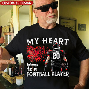 My Heart Belongs To A Football Player - Personalized T-shirt - Couple Gift