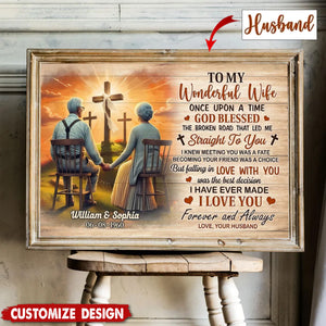 Cross God Gave Me You Old Couple Sitting Personalized Poster - Anniversary Gift For Wife,Husband