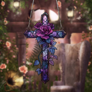 Purple Rose Cross Suncatche-Gift for Family and Best Friends