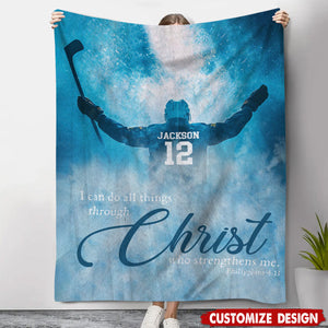Personalized Hockey Blanket, Gift For Hockeyl Players,Lovers