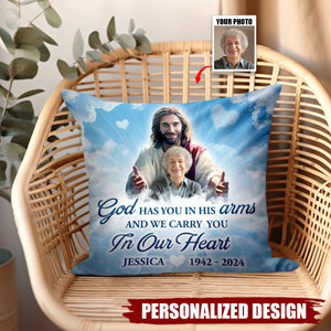 God Has You In His Arm-Personalized Memorial Pillow-Gift For Friends Family