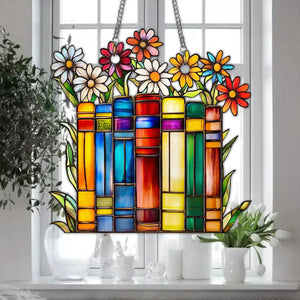 Library Books Window Hanging Suncatcher Ornament - Gift For Book Lovers