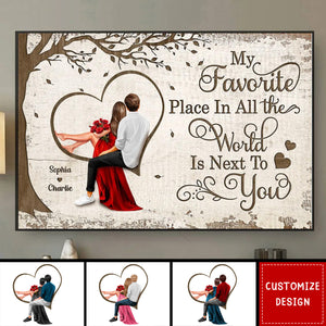 Personalized Favorite Place In The World Heart Couple Sitting Poster - Anniversary Gift For Wife,Husband