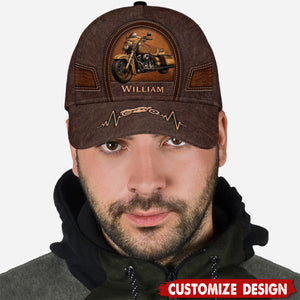 Old Biker Custom Leather Pattern Printed Personalized Classic Cap Unique Biker Classic Cap