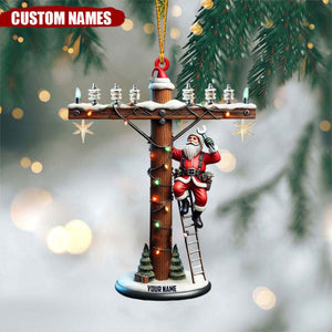 Personalized Lineman Christmas Ornament with Santa on Utility Pole - 2024 New Release