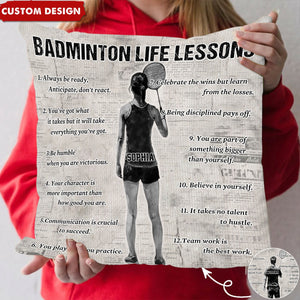 Personalized Badminton Life Lessons Pillow-Gift For Badminton Lovers