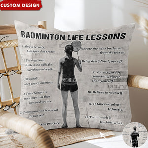 Personalized Badminton Life Lessons Pillow-Gift For Badminton Lovers