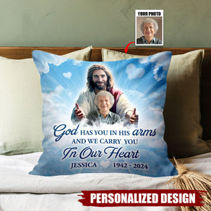 God Has You In His Arm-Personalized Memorial Pillow-Gift For Friends Family