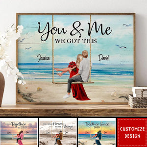 Couple On Swing Beach Landscape Retro Personalized Couple Poster - Anniversary Gift For Wife,Husband