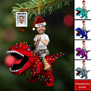 Cute Kid/Adult Rides The Dinosaur Kid/Adult-Personalized Photo Acrylic Ornaments-2024 New Release Christmas Gift