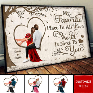 Personalized Favorite Place In The World Heart Couple Sitting Poster - Anniversary Gift For Wife,Husband