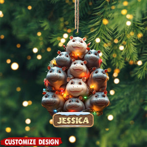 Personalized Adorable Baby Hippo Christmas Ornament - Gifts For Hippo Lover