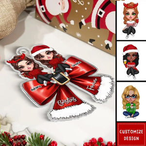 Christmas Red Coquette Bow Best Friends Personalized Acrylic Ornament - 2024 New Release