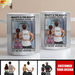 Gym Couple Beauty And The Beast's Training Center - Personalized Couple Coffee Mug