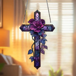 Purple Rose Cross Suncatche-Gift for Family and Best Friends