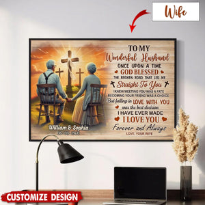 Cross God Gave Me You Old Couple Sitting Personalized Poster - Anniversary Gift For Wife,Husband
