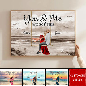 Couple On Swing Beach Landscape Retro Personalized Couple Poster - Anniversary Gift For Wife,Husband