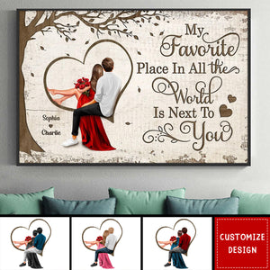 Personalized Favorite Place In The World Heart Couple Sitting Poster - Anniversary Gift For Wife,Husband