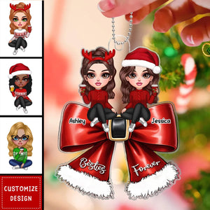 Christmas Red Coquette Bow Best Friends Personalized Acrylic Ornament - 2024 New Release