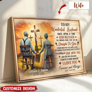 Cross God Gave Me You Old Couple Sitting Personalized Poster - Anniversary Gift For Wife,Husband