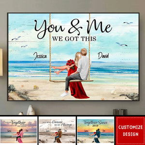 Couple On Swing Beach Landscape Retro Personalized Couple Poster - Anniversary Gift For Wife,Husband