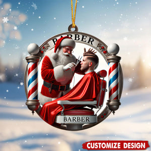 Personalized Barber Christmas Ornament with Santa Gift For Barbers-2024 New Release