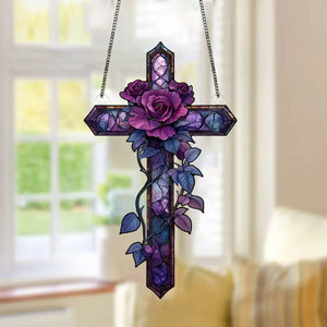 Purple Rose Cross Suncatche-Gift for Family and Best Friends