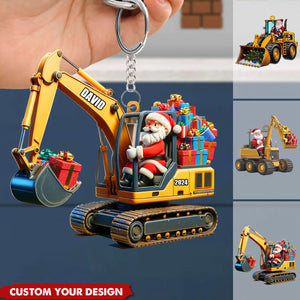 Personalized Santa on The Excavator Keychain, 2024 New Release Gifts For Kids